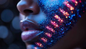 Blue Glitter Face Art Mobile Background, Sparkly Cosmetic Wallpaper