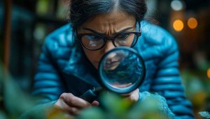 Woman with Magnifying Glass Mobile Wallpaper Free Nature Background