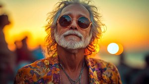Hippie Man Portrait Sunset Mobile Wallpaper, Free Aesthetic Background