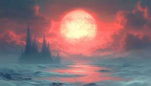Red Moon Fantasy Landscape 4K Desktop Wallpaper Free Download