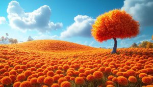 Orange Flower Field Desktop Wallpaper, Autumn Landscape Mobile Background