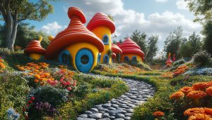 Whimsical Mushroom Houses Mobile Background Fairy Tale Village Wallpaper