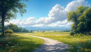 Serene Meadow Path 4K Desktop Wallpaper, Peaceful Landscape Background