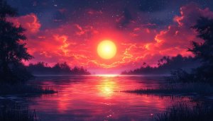 Fiery Sunset River Landscape 4K Desktop Mobile Wallpaper Free