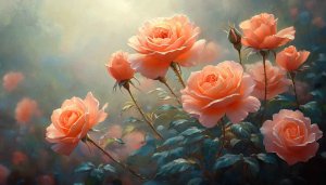 Peach Roses Garden Digital Art 4K Mobile Phone Wallpaper