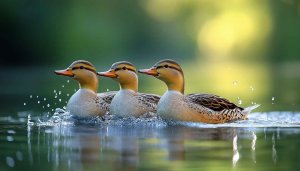 Three Ducks Swimming High Resolution Mobile Wallpaper Free Download