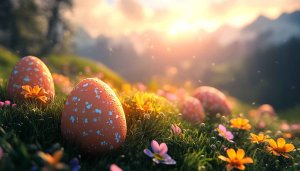 Easter Eggs 4K Wallpaper Spring Flowers Background Desktop Mobile