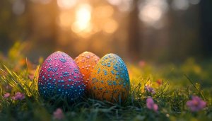 Colorful Easter Eggs in Grass HD Mobile Background Wallpaper
