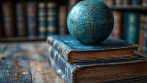 Vintage Globe on Books Desktop Wallpaper, Free Antique Library Background