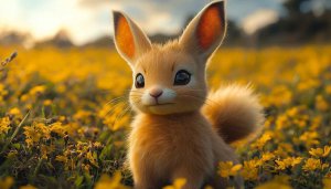 Cute Cartoon Animal Character in Flower Field 4K Wallpaper
