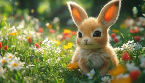 Cute Bunny in Flower Field 4K Desktop Mobile Wallpaper