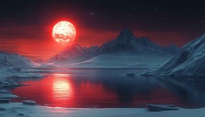 Crimson Full Moon over Snowy Mountains 4K Desktop Wallpaper