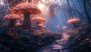 Glowing Mushroom Forest 4K Wallpaper - Fantasy Desktop Background