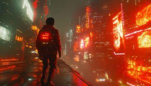Cyberpunk Cityscape Red Neon Lights 4K Mobile Phone Wallpaper