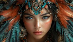 Native American Headdress Woman Portrait 4K Desktop Background Wallpaper