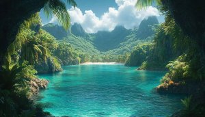 Tropical Island Lagoon 4K Desktop Background Free Mobile Wallpaper