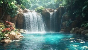 Lush Tropical Waterfall Oasis 4K Desktop Mobile Wallpaper Background