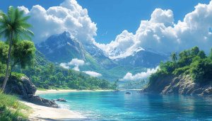 Tropical Beach Mountain Scenery 4K Desktop Background Free Wallpaper