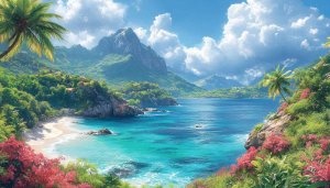 Paradise Island Beach Tropical Landscape 4K Desktop Wallpaper