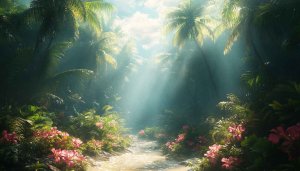 Tropical Rainforest Palm Trees 4K Desktop Background Mobile Wallpaper