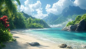 Turquoise Beach Mountain View 4K Desktop Wallpaper Tropical Island Paradise
