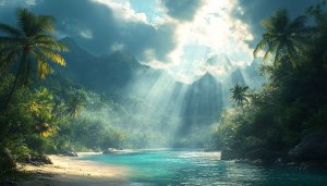 Tropical Beach Palm Trees 4K Desktop Wallpaper Mobile Background