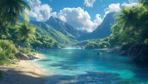 Tropical Island Beach Mountain Scenery Free 4K Desktop Wallpaper