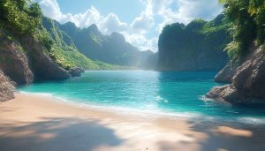 Turquoise Ocean Beach Mountain View 4K Desktop Mobile Wallpaper Free