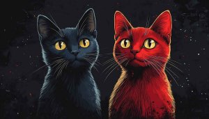 Red and Black Cats Portrait Art 4K Desktop Wallpaper