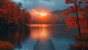 Autumn Lake Sunset 4K Wallpaper for Desktop Background Free