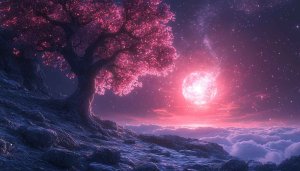 Pink Tree Moonlight Mobile Wallpaper - 4K Fantasy Dreamscape