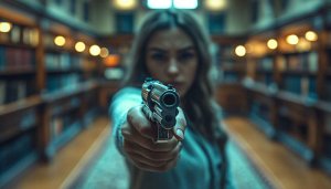 Woman Holding Gun Library Mobile Wallpaper Crime Scene Style HD