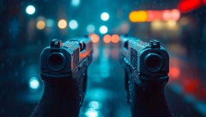 Wet Guns in Rain, Urban Night Mobile Wallpaper 4K