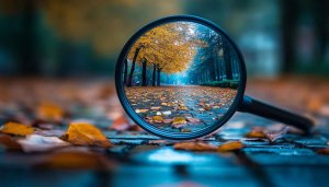 Magnifying Glass Autumn Leaves Scenic Road Mobile Wallpaper Background