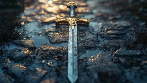 Medieval Sword 4K Wallpaper Fantasy Weapon Gold Hilt Background