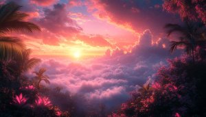 Tropical Sunset Above Clouds Wallpaper, Pink Sky Mobile Background 4K