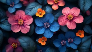 Colorful Flowers Wallpaper 4k Background - Pink Blue Orange Floral Design