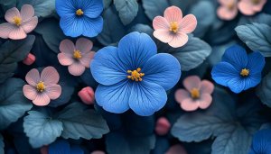 Floral Desktop Wallpaper: Blue and Pink Flower Background for Mobile