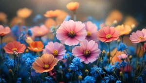 Pink Cosmos Flower Field Mobile Wallpaper Free Download, 4K Background