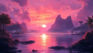 Pink Sunset Island Scenery 4K Desktop Wallpaper Nature Background
