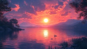 Sunset Lake Mountain 4K Desktop Background Free Mobile Wallpaper