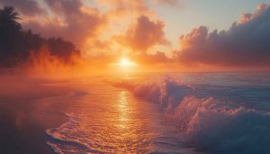 Golden Hour Beach Sunset 4K Desktop Background Mobile Wallpaper