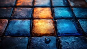 Abstract Blue Orange Tile Texture 4K Desktop Mobile Wallpaper