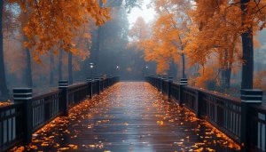 Autumn Forest Bridge 4K Desktop Wallpaper, Free Mobile Background