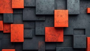 3D Geometric Concrete Blocks Gray Orange Texture 4K Desktop Wallpaper