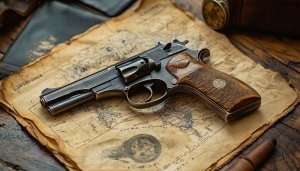 Classic Revolver Gun on Antique Map Mobile 4K Wallpaper