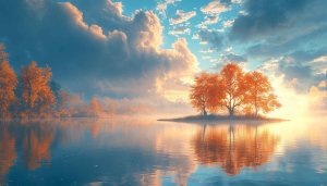 Autumn Lake Island Scenery 4K Desktop Background Mobile Wallpaper