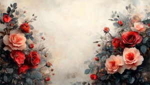 Red and Peach Roses Painting Style Mobile Desktop Wallpaper