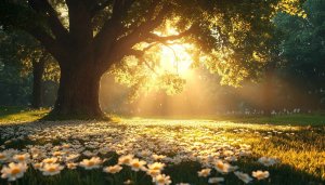 Sunlit Meadow Daisy Flowers Landscape Wallpaper 4K Desktop Background