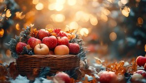 Autumn Apples Basket Wallpaper Desktop Background | Free Fall Season Image